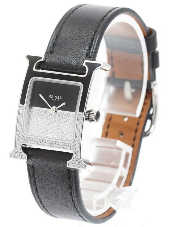 Hermes H Watch Diamond | eBay HERMES H Watch de Bourjou HH1.233 Black/Diamond Dial Quartz Ladies Watch_962800
